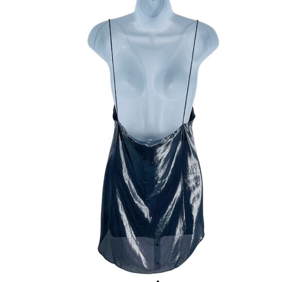 ASOS Silver Metallic Lightweight Spaghetti Strap Bare Back Dress Women Sz XS NWT - Picture 3 of 9